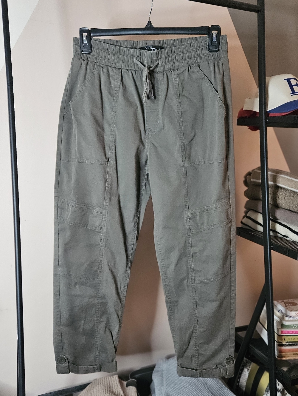 Womens Olive Drawstring Utility Pants